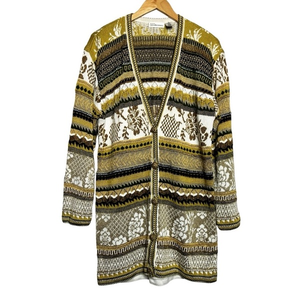 Dana Buchman Sweaters - Vintage Dana Buchman Gold Brown Patterned Vneck Cardigan Medium